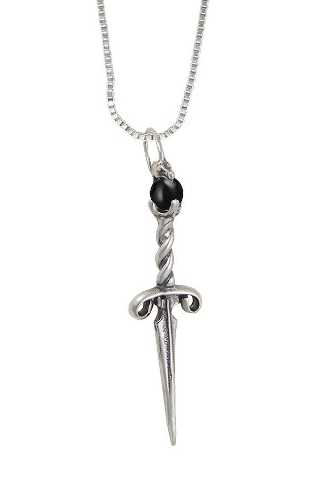 Sterling Silver My Dragon Knife Dagger Pendant With Black Onyx